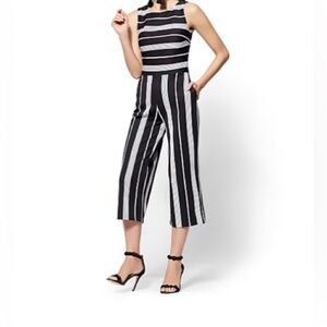 NY&CO Culotte Black and White Striped Sleeveless Wide Leg Jumpsuit